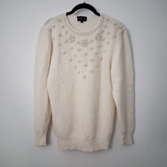 Vintage Ivory Pearl Beaded Sweater, Lambswool Angora Blend - Picture 1 of 8